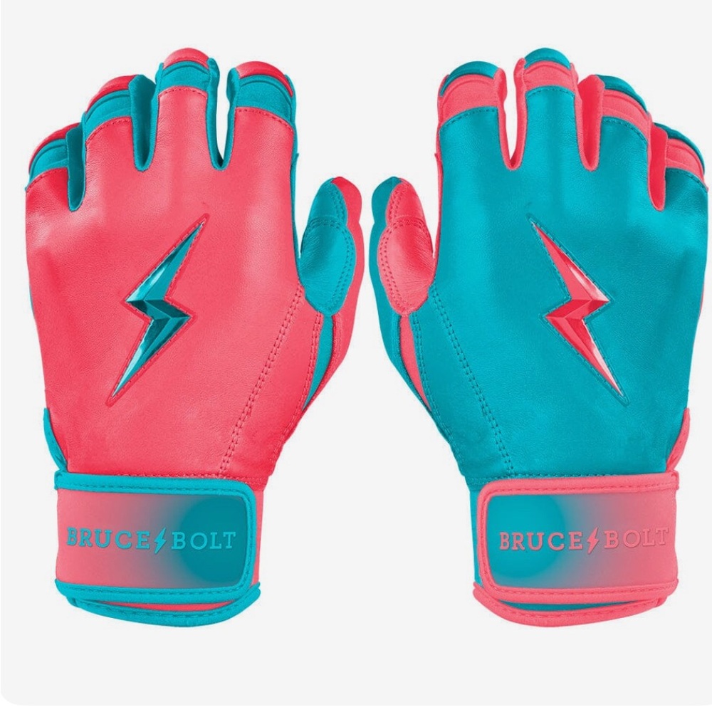 Bruce Bolt Red and Teal Batting Gloves